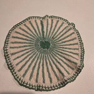 Green and Cream Striped Crocheted Doily